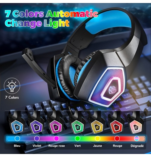 Gaming Headset With Mic For Xbox One PS4 PS5 PC Switch Tablet, Gaming Headset Xbox One With Stereo Surround Sound & LED Light Noise Cancelling Over Ear Headphones