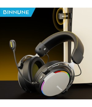 BINNUNE BW03 Wireless Gaming Headset With Mic, 3.5mm Head Jack, 2.4G Wired Headphones, RGB Light For PS4, PS5, PC