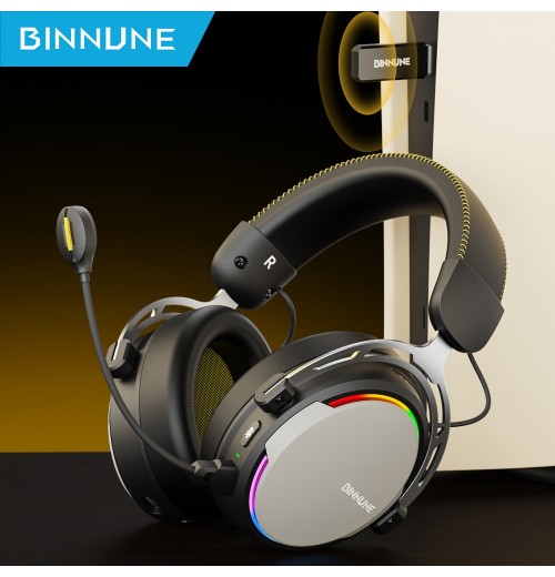 BINNUNE BW03 Wireless Gaming Headset With Mic, 3.5mm Head Jack, 2.4G Wired Headphones, RGB Light For PS4, PS5, PC