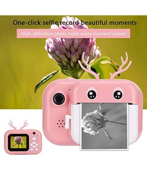 Instant Print Camera For Kids, 1080P Dual Lens Cartoon Deer Thermal Print Camera With 16G Memory Card For Boys And Girls Birthday Holiday Christmas Travel Gifts