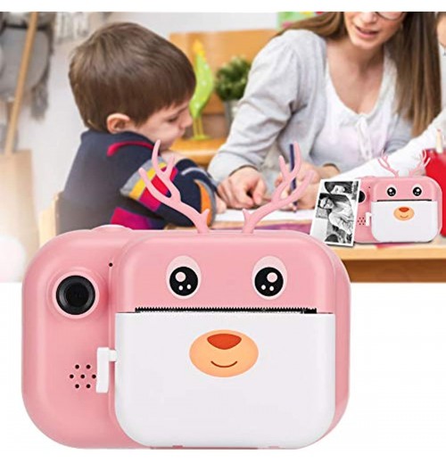 Instant Print Camera For Kids, 1080P Dual Lens Cartoon Deer Thermal Print Camera With 16G Memory Card For Boys And Girls Birthday Holiday Christmas Travel Gifts