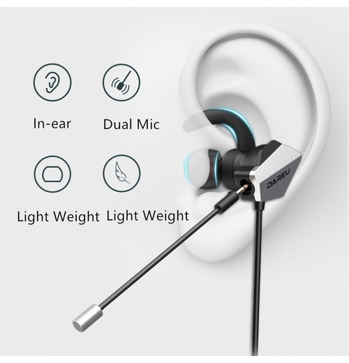 DAREU Sports Earbuds Wired, In Ear Running Headphones With Microphone, Gaming Headphones With 3.5mm Plug For Computer Laptop Mac PS4 PS5