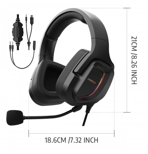 AIHOOR Wired Gaming Headset With 7.1 Surround Sound, Detachable Mic, In-Line Volume & Mute Control, RGB LED Light, Protein Ear Cushions, Over-Ear Headphone For PS4/PS5 Controller, PC (3.5mm Interface)