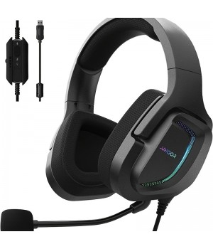 AIHOOR Wired Esports Headset With 7.1 Surround Sound, Detachable Mic, In-Line Volume & Mute Control, RGB LED Lights, Breathable Foam Ear Cushions, Over-Ear Headphone For PC, PS4/PS5 (USB Interface)