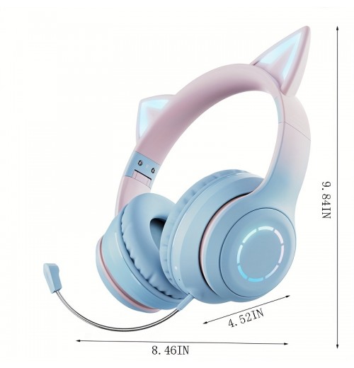 Gradient Cat Ears Shaped  Headset With Light-emitting BT Wireless Headset For Gaming Esports Host Headsets