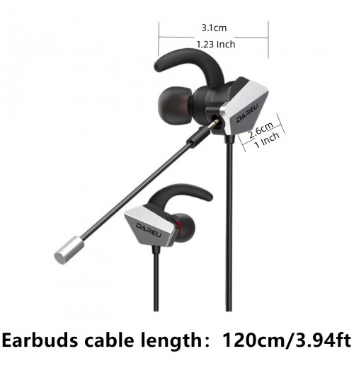 DAREU Sports Earbuds Wired, In Ear Running Headphones With Microphone, Gaming Headphones With 3.5mm Plug For Computer Laptop Mac PS4 PS5