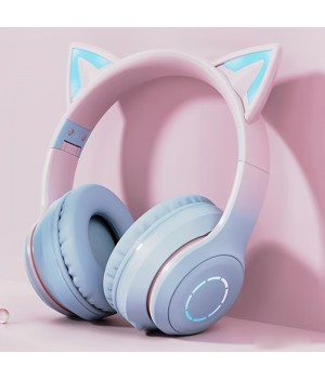 Gradient Cat Ears Shaped  Headset With Light-emitting BT Wireless Headset For Gaming Esports Host Headsets