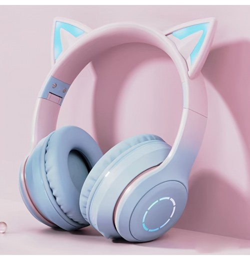 Gradient Cat Ears Shaped  Headset With Light-emitting BT Wireless Headset For Gaming Esports Host Headsets