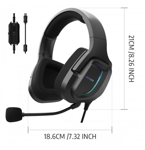 AIHOOR Wired Esports Headset With 7.1 Surround Sound, Detachable Mic, In-Line Volume & Mute Control, RGB LED Lights, Breathable Foam Ear Cushions, Over-Ear Headphone For PC, PS4/PS5 (USB Interface)