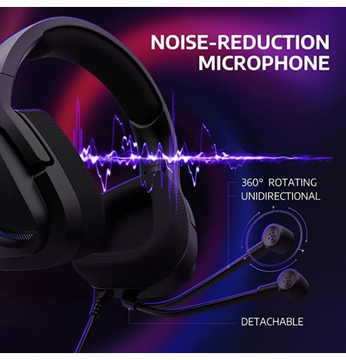 AIHOOR Wired Esports Headset With 7.1 Surround Sound, Detachable Mic, In-Line Volume & Mute Control, RGB LED Lights, Breathable Foam Ear Cushions, Over-Ear Headphone For PC, PS4/PS5 (USB Interface)