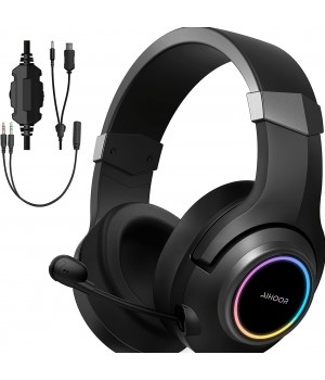 Esports Headset With Virtual 7.1 Surround Sound,Over Ear Headphones,Sound Isolation ,Noise Cancelling Microphone, Ultra-Low Latency Games & LED Light Soft Memory Protein Earmuffs For PC Mac Computer Games- Black