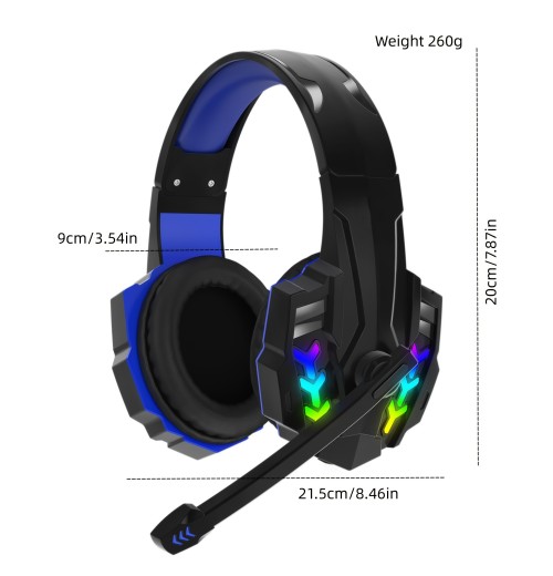 IN922 Stereo Game Headset For PS4 PC Xbox One PS5 Controller, Ear Headset With Microphone, LED Light, Bass Surround, Soft Memory Earmuff For Laptop Mac Games