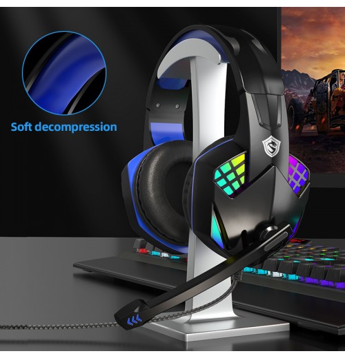 IN933 Stereo Esports Headset For PS4 /PC/ Xbox One/ PS5 , Ear Headset With Microphone, LED Light, Bass Surround, Soft Memory Earmuff For Laptop Mac Games