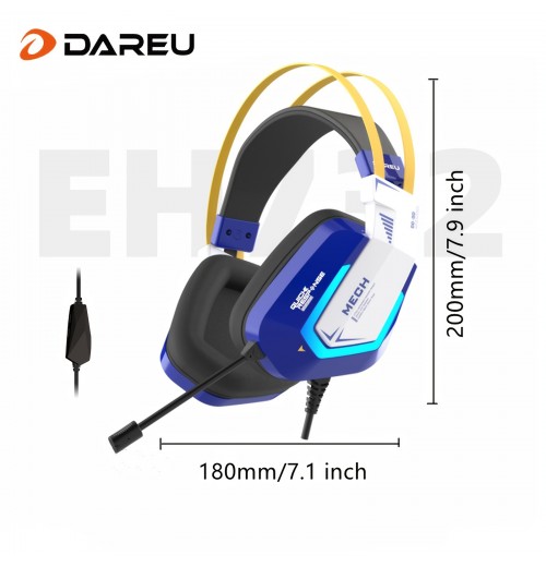 DAREU Mecha Gaming Headset For PC - USB Computer Headphones With Microphone/Mic Noise Cancelling, 7.1 Surround Sound Wired Headset&RGB Light - Gaming Headphones For PS4/PS5 Console Laptop