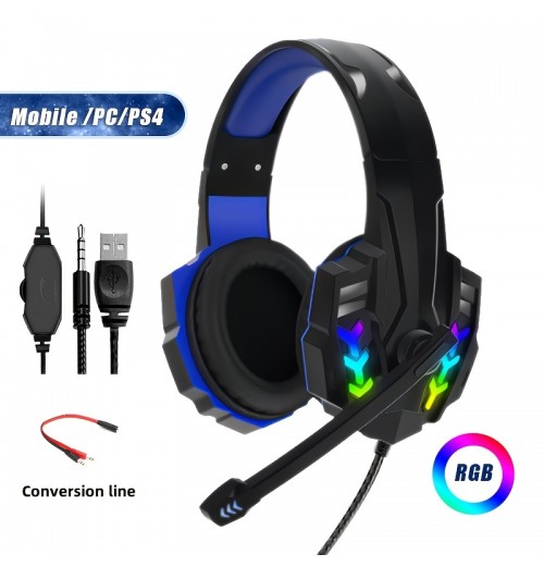 IN922 Stereo Game Headset For PS4 PC Xbox One PS5 Controller, Ear Headset With Microphone, LED Light, Bass Surround, Soft Memory Earmuff For Laptop Mac Games