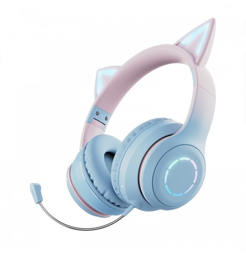 Gradient Cat Ears Shaped  Headset With Light-emitting BT Wireless Headset For Gaming Esports Host Headsets