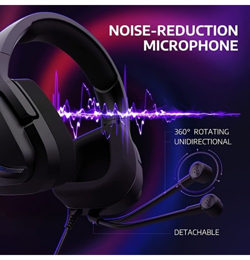 AIHOOR Wired Gaming Headset With 7.1 Surround Sound, Detachable Mic, In-Line Volume & Mute Control, RGB LED Light, Protein Ear Cushions, Over-Ear Headphone For PS4/PS5 Controller, PC (3.5mm Interface)