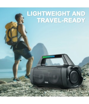 Protable Speakers, Outdoor Portable Wireless Speaker With Subwoofer, IPX6 Waterproof, 80w (Peak) Loud Stereo Sound, Deep Bass With Rhythm Lights For Home Party Beach Camping