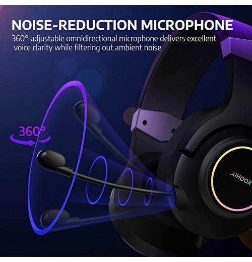 Esports Headset With Virtual 7.1 Surround Sound,Over Ear Headphones,Sound Isolation ,Noise Cancelling Microphone, Ultra-Low Latency Games & LED Light Soft Memory Protein Earmuffs For PC Mac Computer Games- Black