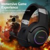 Esports Headset With Virtual 7.1 Surround Sound,Over Ear Headphones,Sound Isolation ,Noise Cancelling Microphone, Ultra-Low Latency Games & LED Light Soft Memory Protein Earmuffs For PC Mac Computer Games- Black