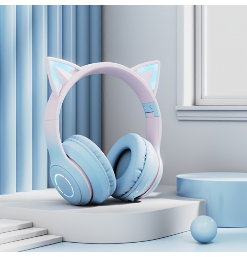 Gradient Cat Ears Shaped  Headset With Light-emitting BT Wireless Headset For Gaming Esports Host Headsets